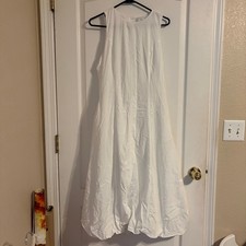Mango MNG White Bubble Hem Midi Dress Sleeveless Viscose Blend Size 6 Cottage
