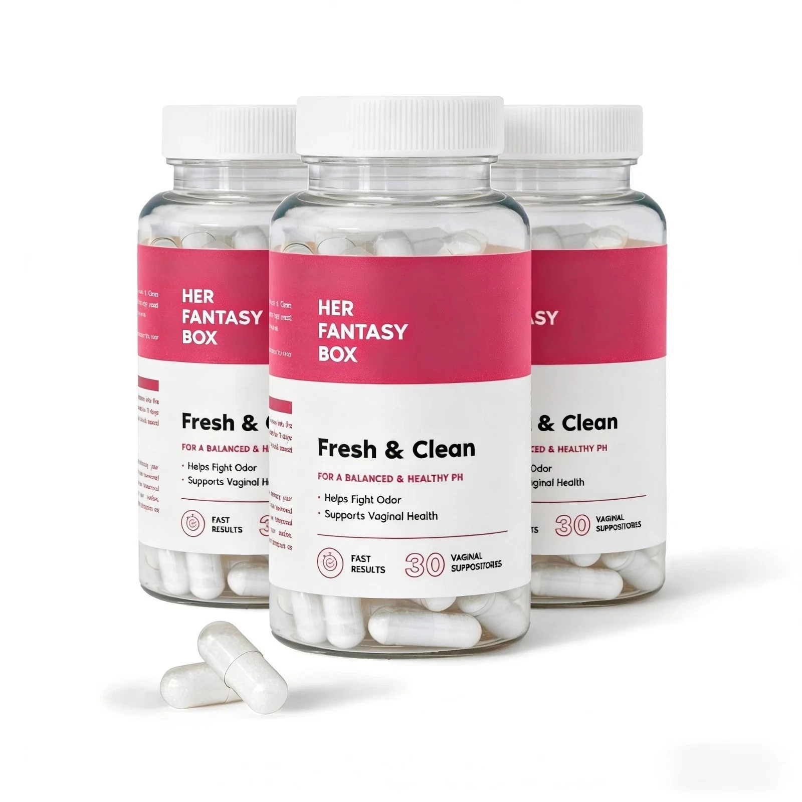 3pc SEALED 30 CAPSULE HER FANTASY BOX FRESH & CLEAN FOR A BALANCED &HEALTHY PH*-