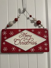 Merry Christmas Hanging Sign 16 In Wide Red And White