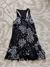 Banana Republic Black/White Floral Pleated Asymmetric Ruffle Hem Dress, Sz 10