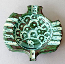 Vintage David Sharp Rye Pottery small dish mottled green hand made