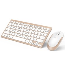 Wireless Keyboard and Mouse Combo   White  Gold  Compact, Stylish, USB Plug 