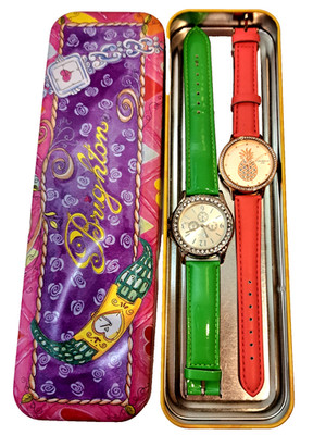 Lot of 2 Preppy Watches Caribbean Joe Pineapple Pink Geneva Rhinestone Green