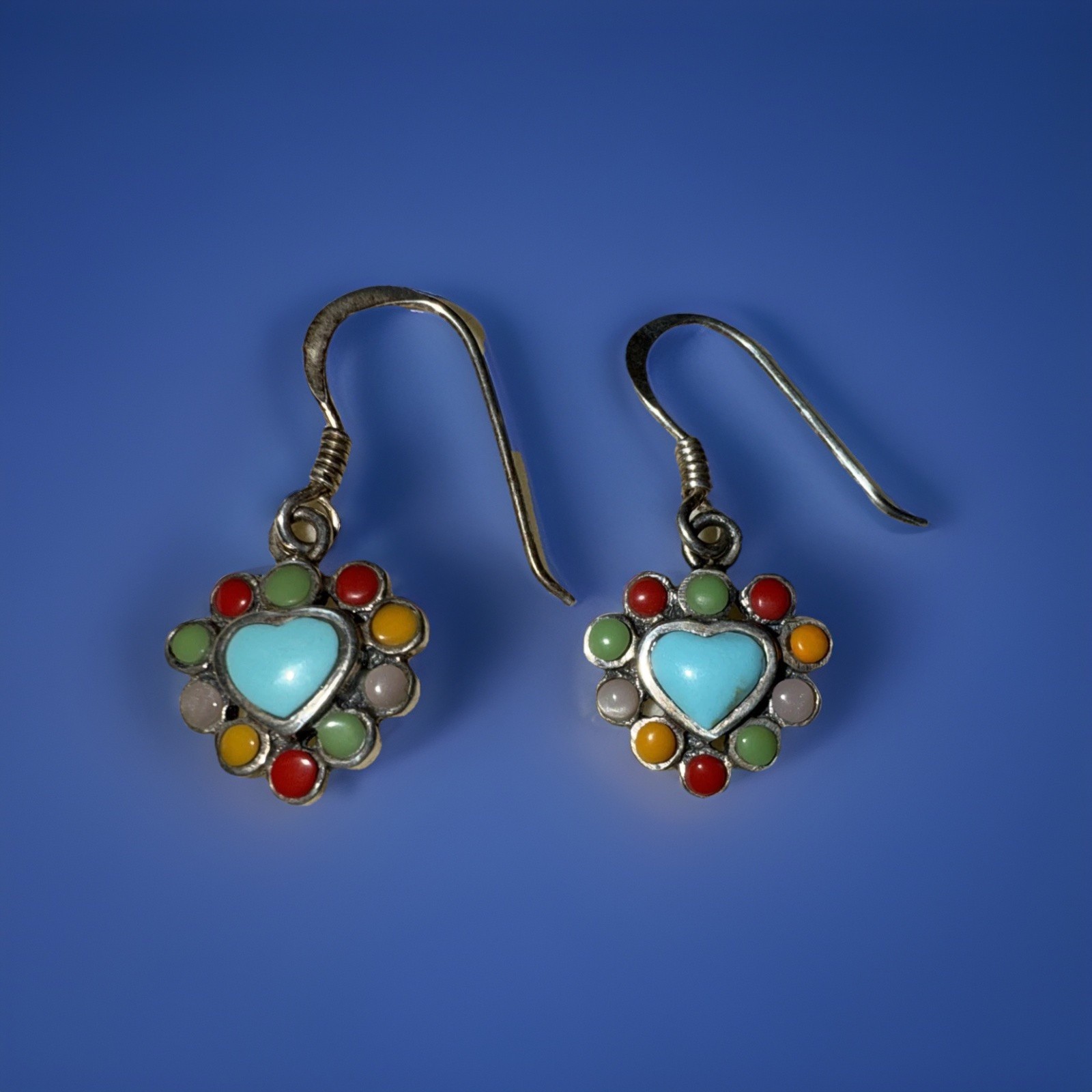 Sterling Silver Multiple Gemstone Dangle Drop Ear… - image 1