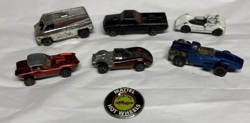 Hot Wheels Redline Cars & Sizzler Junkyard Lot Of 6 Cars Plus 1967 T-bird Button