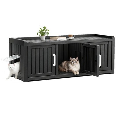 Cat Litter Enclosure, Cat Litter Furniture for 2 Cats, Resin Outdoor Cat Encl...