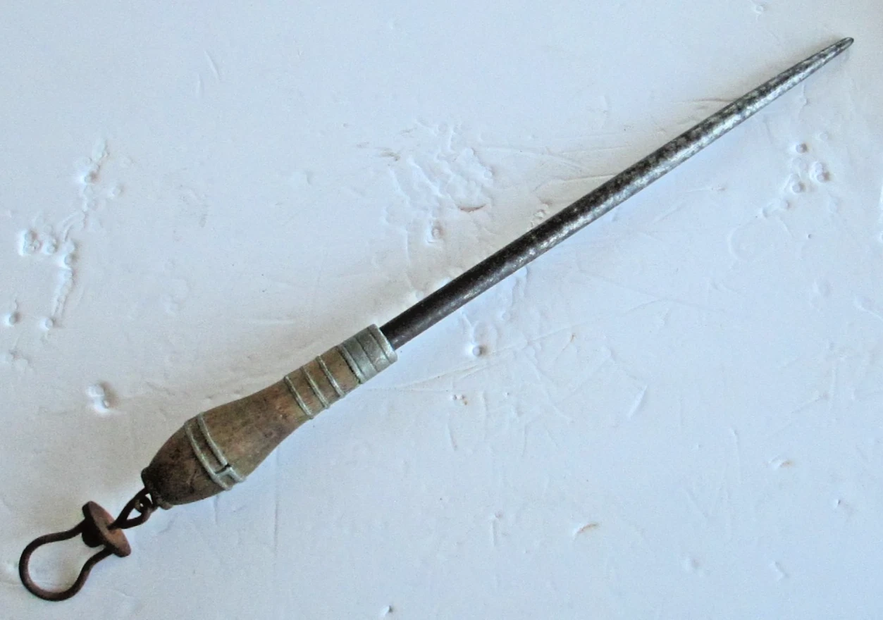 Antique I. WILSON Knife Sharpening Steel Hone w/ Pewter Inlay C49