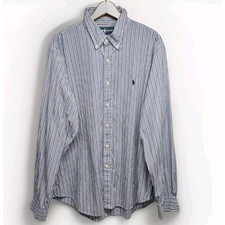 VTG POLO RALPH LAUREN Men's XXL Blue Striped Long Sleeve Button Down Dress Shirt