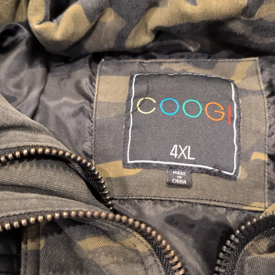 Coogi Camouflage Puffer Hooded Jacket Mens 4XL Green Camo Faux Leather Hooded - Image 3 of 4