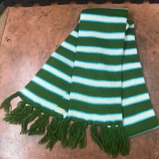 Vintage 1970  s Scarf Green, Blue, White Striped 64  Long w/Fringe x 5 1/2  Wide