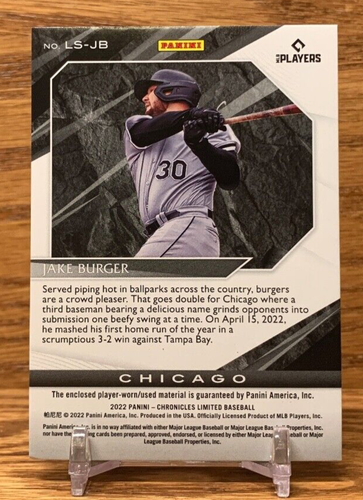 JAKE BURGER Limited Swatches Red Rookie Card | 2022 Panini Chronicles WHITE SOX - Picture 2 of 2