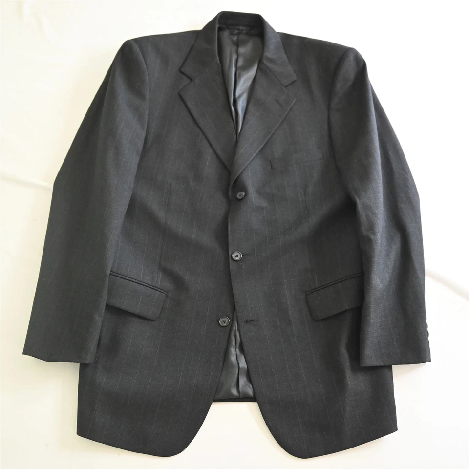 Jeffrey Banks 44L 36x34 Gray Striped 100% Wool Mens Jacket Pants Suit - Image 2 of 4