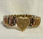 Lustern Bracelet with Etched Heart Charm and Hinged Band Vintage