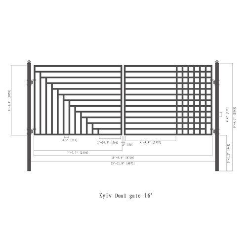 ALEKO Yard Garden Modern Kyiv Style Dual Swing Steel Driveway Gate 16 ft Black - Picture 10 of 13