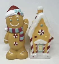 NWT Holiday Time 11” Light Up Blow Mold Tabletop Gingerbread Man House BUNDLE🎄