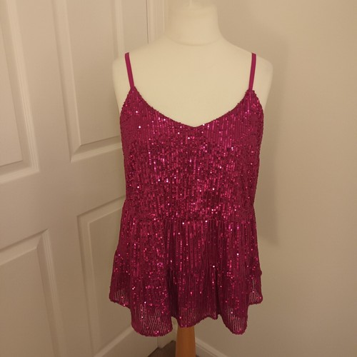 George Size 12 Bright Pink Sequins Camisole Top Going Out Holiday Cruise *New* - Picture 3 of 14