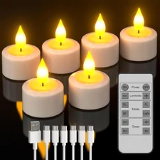 Rechargeable Tea Lights with Remote, 6Pcs LED Electric Flameless Flickering Cand