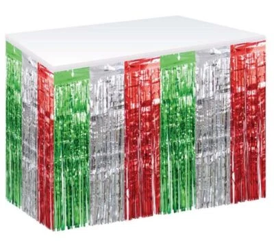 Red, Silver & Green Metallic Table Skirt Decor Happy Birthday Party Celebration - Photo 1/4