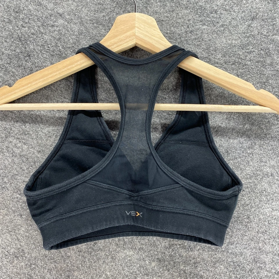 VSX Activewear Bra Women XS Black V-Neck Wide Strap Cotton Solid Wireless Casual - Image 2 of 4