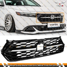 For 2023-25 Honda Accord Yofer Black Front Mesh Grill Grille - Pearl White Trim