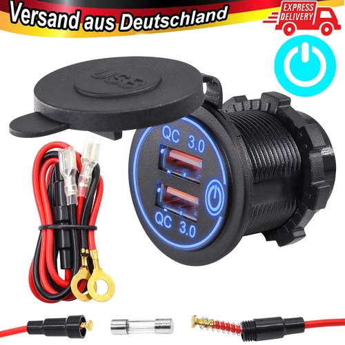 Steckdose QC3.0 USB Ladegerät Buchse 12V 24V für Motorrad Wasserdicht Auto KFZ