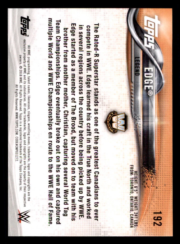2018 Topps WWE Then Now Forever Bronze #192 Edge - Image 2 of 2