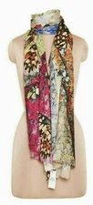 Pretty Multi Floral Butterfly Print Wool & Silk Women's Winter Scarf/Stole/Shawl