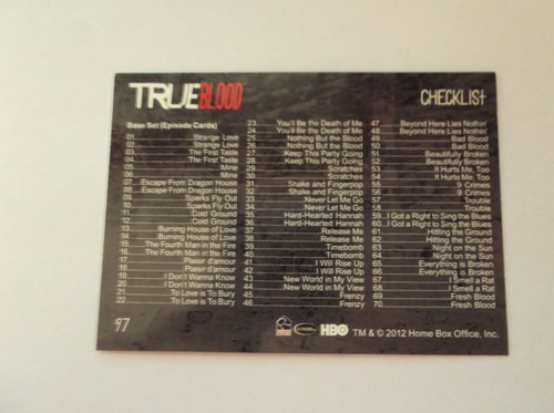 Rittenhouse: True Blood "CHECKLIST" #97 Trading Card 2012 S1 - Picture 2 of 2