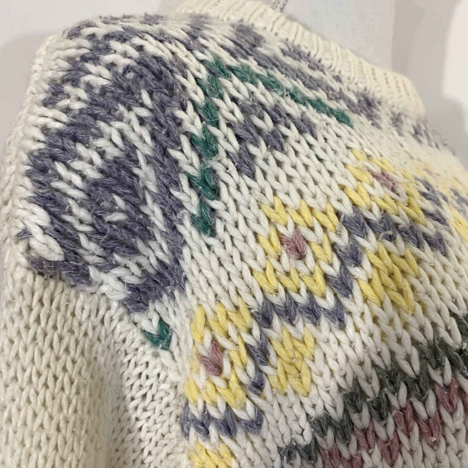 Hand Knit Sweater by Erika Vintage Pastel White W… - image 6