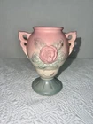 Vintage MCM USA Pottery Hull Open Rose 2-Handled Vase 131-4 3/4 Pink. 5” Tall