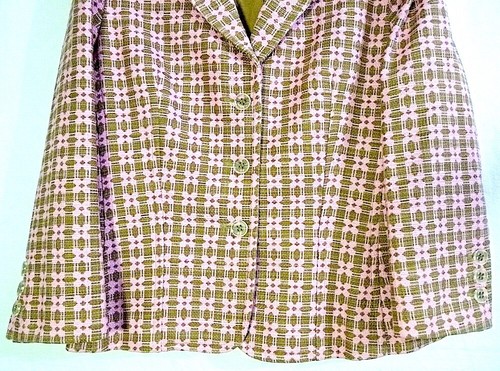 Express Pink & Olive Green Jacquard Geometric Plaid Short Blazer size 8 - Picture 3 of 16
