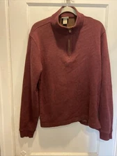 LL Bean Men's Size Large Regular Knit Pullover 1/4 Zip Burgundy Sweater