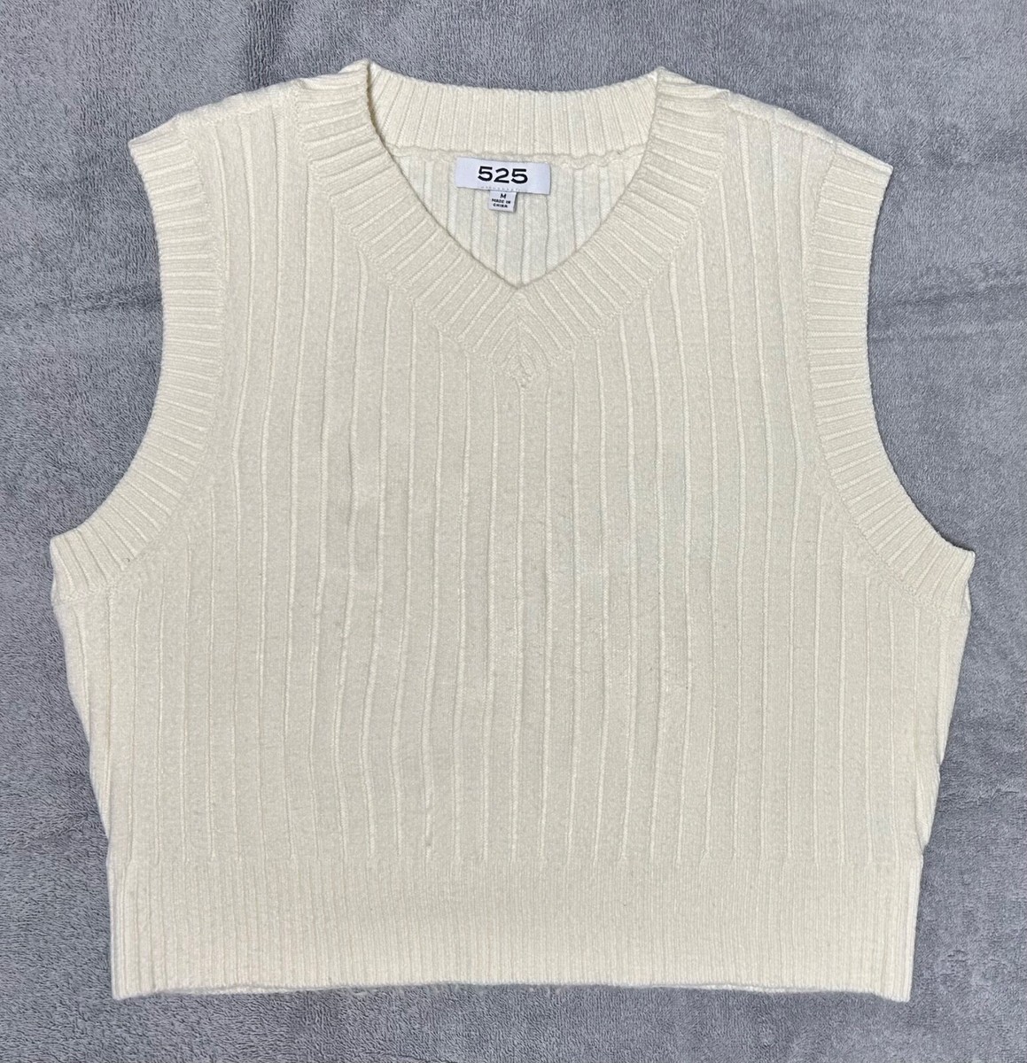 525 Sweater Vest Rib Knit V-Neck Sleeveless Cream Women's Medium