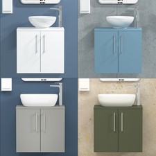 500/600/800mm Wall Hung 2 Door Worktop Vanity Unit & Basin Chrome Handles