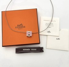 Auth Hermes H Cube Cage d'Ash Necklace SV Pink W/Box