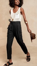 NWT Banana Republic Tencel paperbag black trousers, Sz 2, $118 B42