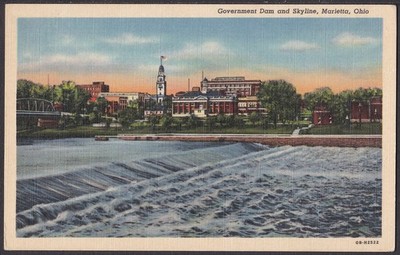 DAM0029 Dam Postcard, USA, Goverment Dam, Marietta, Ohio