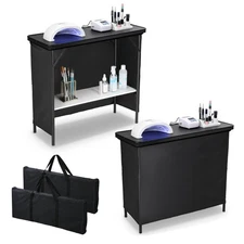 Xcceries 2 Pcs Foldable Portable Manicure Table Desk 2 Shelf Nail Tech Station
