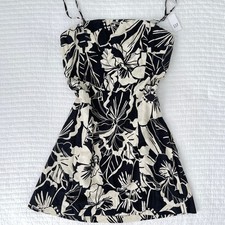 NWT Gap Linen Square Neck Mini Sundress in Black and White Floral Size S Tall