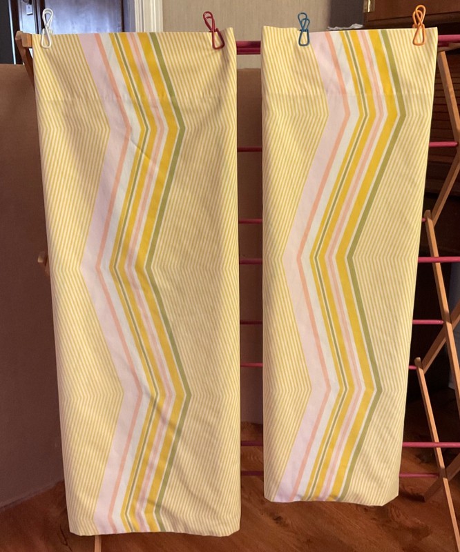 Set of 2 Vintage handmade pillowcases retro look yellow green pink cotton
