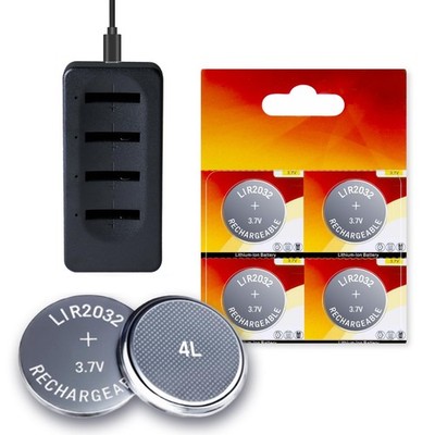 Rechargeable LIR2032 3.7V Lithium Button Battery Replacement for CR2032 (4 Pack)
