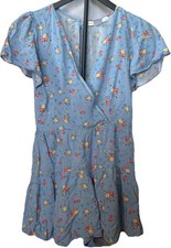 Altar'd State Floral Romper S Flutter Sleeve Ruffle Lined V-Neck Button Fairy