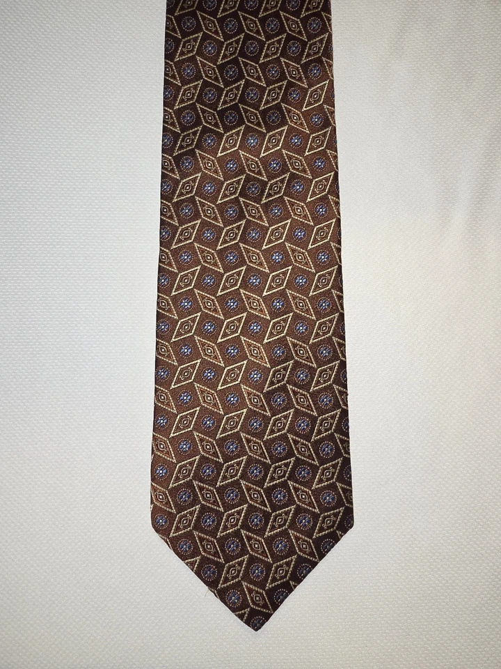 Jos. A. BANK Signature Collection Geométrico Marrón Tostado y Azul Extra Largo Puro... Foto 2 de 4