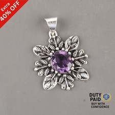 Valentines Sale Sterling Silver Oval African Amethyst Stone Bezel Sister Pendant