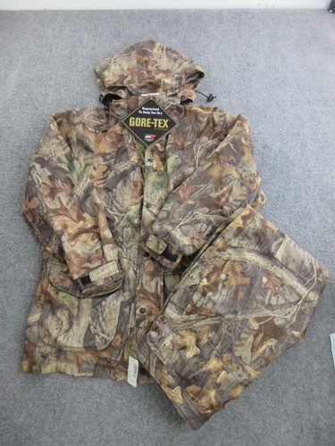 L.L. Bean Hunting Suit Mens Medium Brown Camo GORE-TEX Microsuede Jacket Pants