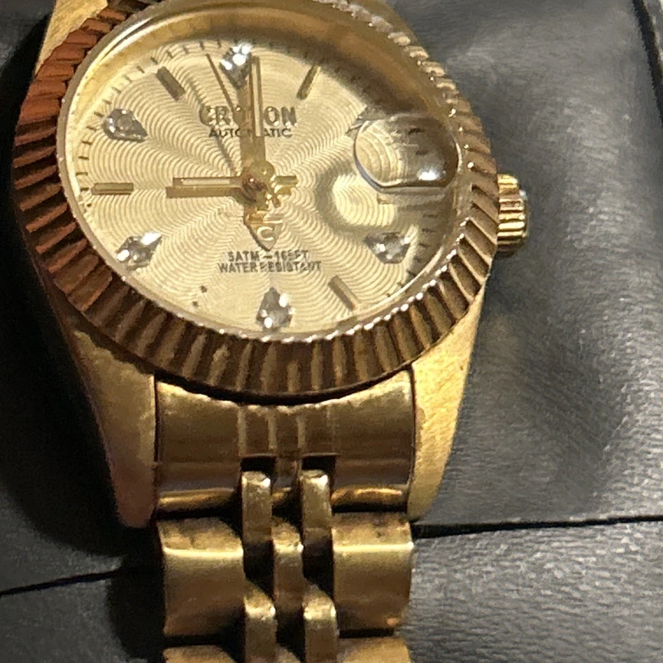 VTG Croton 10ATM 10 Diamond & Gold Stainless Automatic Ladies Watch with Date - Image 2 of 4