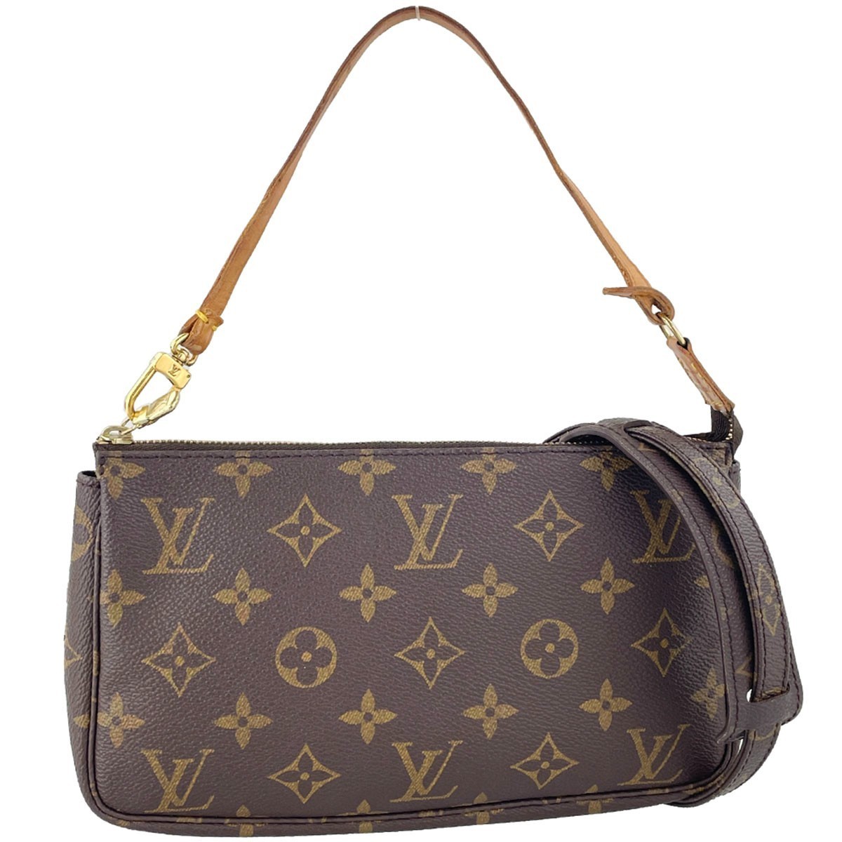 Louis Vuitton Monogram Pochette Accessoires 2way Leather Brown Handbag 4598