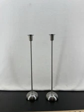 Pair of IKEA STOCKHOLM Candlestick, Stainless Steel, 15 ¾ "
