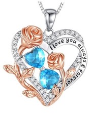 I Love You Birthstone Necklace, 925 Sterling Silver Heart Pendant 12-12-Dec-Dec