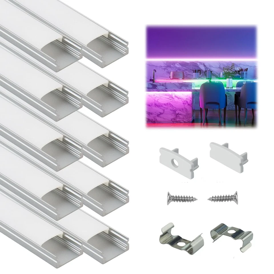 10 Pack 3.3FT/1M Silver U-Shape LED Channel Diffuser with Milky White Cover - Image 3 of 4